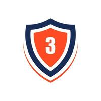 number 3 shape protection logo design vector