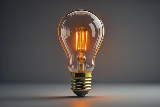 Glowing glass light bulb on dark background. ai generative photo