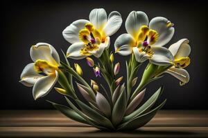 bouquet of white lilies on a solid color background. ai generative photo