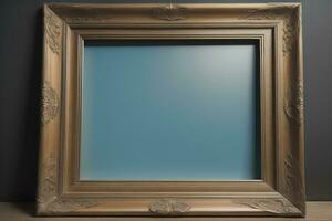 Glass picture frame on a solid color background. ai generative photo