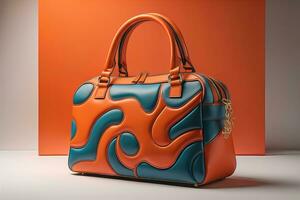 Leather women's handbag on a solid color background. ai generative photo