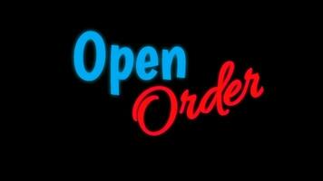 Animated video of neon text with the word open