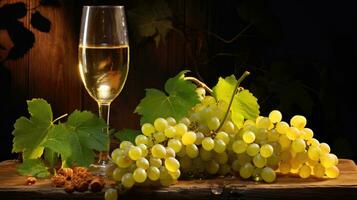 AI Generated White wine with bunch of grape photo