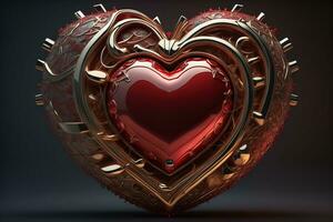 Red heart on dark background. Vintage style. ai generative photo