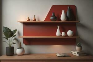 Bookshelf in scandinavian interior. ai generative photo