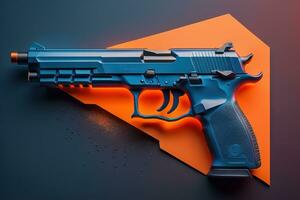 Semi-automatic handgun on a solid color background. Close-up. ai generative photo