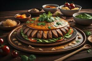 Top view of different indian dishes on dark background. Indian cuisine. ai generative photo