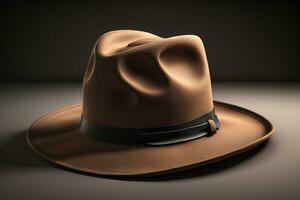 Cowboy hat on a wooden table. ai generative photo