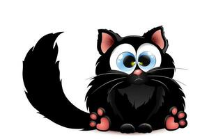 Funny black fat and disgruntled cartoon cat vector