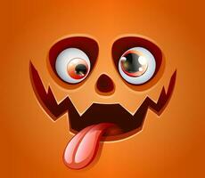 Cute funny cartoon Halloween pumpkin scary face with sticking out tongue vector