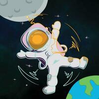 Clipart of an astronaut with spacesuit floating in space with cosmic view. Cartoon vector icon illustration. Science technology icon concept isolated vector. Flat cartoon style.