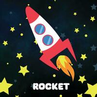 Hand drawn kawaii style of the rocket. Vector illustration space transportation flying spaceship for exploring the galaxy space.