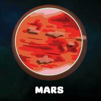 Clipart planet Mars in solar system. Hand drawing vector illustration of planet Mars. Astronomical galaxy space.