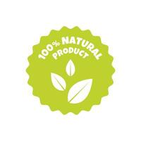 100 por ciento natural productos pegatina, etiqueta, Insignia y logo. ecología icono. logo modelo con verde hojas para orgánico y eco simpático productos vector ilustración