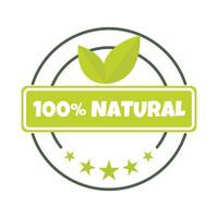 100 percent natural sticker, label, badge, logo. Vector stamp Natural product. Ecology icon. Logo template with leaves for organic and eco