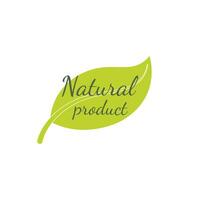 natural productos pegatina, etiqueta, Insignia y logo. ecología icono. logo modelo con verde hojas para orgánico y eco simpático productos vector ilustración