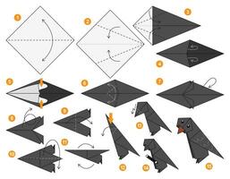 pájaro origami esquema tutorial Moviente modelo. origami para niños. paso por paso cómo a hacer un linda origami cuervo. vector ilustración.