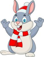 linda Conejo mascota dibujos animados en invierno sombrero vector