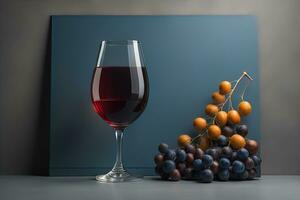 Glass of red wine on black background. ai generative photo