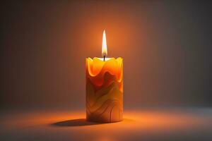 Creative burning candle on a wooden background. ai generative photo