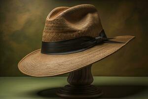 Fashionable hat on a solid color background. ai generative photo