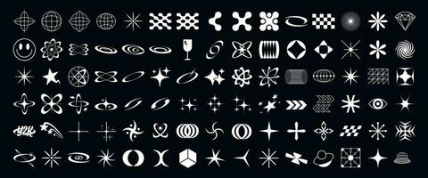 Retro Y2K futuristic elements vector graphic assets set. Bold modern shapes object in y2k style.