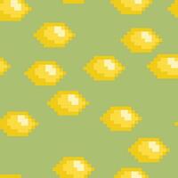 Vector seamless pattern with lemons on green background in pixel art style