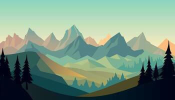 plano minimalista diseño. panorama de un montaña paisaje. fácil a cambio colores. vector