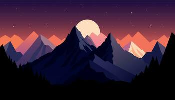 Flat minimalistic design. Panorama of a mountain landscape. Easy to change colors. vector