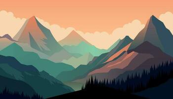 Flat minimalistic design. Panorama of a mountain landscape. Easy to change colors. vector