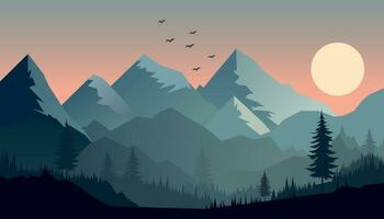 Flat minimalistic design. Panorama of a mountain landscape. Easy to change colors. vector