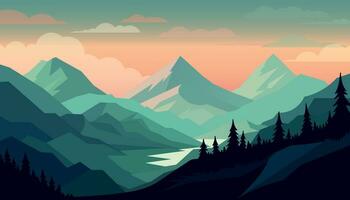 Flat minimalistic design. Panorama of a mountain landscape. Easy to change colors. vector