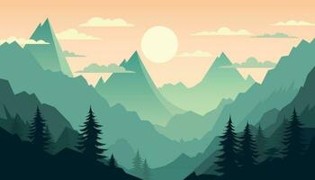 Flat minimalistic design. Panorama of a mountain landscape. Easy to change colors. vector