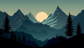 Flat minimalistic design. Panorama of a mountain landscape. Easy to change colors. vector