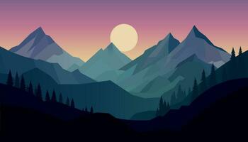 Flat minimalistic design. Panorama of a mountain landscape. Easy to change colors. vector