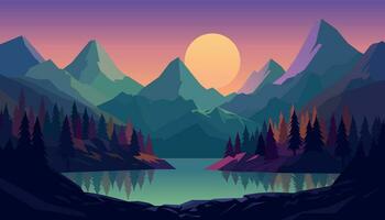 Flat minimalistic design. Panorama of a mountain landscape. Easy to change colors. vector