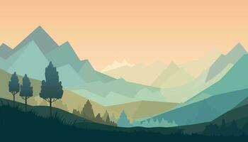 Flat minimalistic design. Panorama of a mountain landscape. Easy to change colors. vector