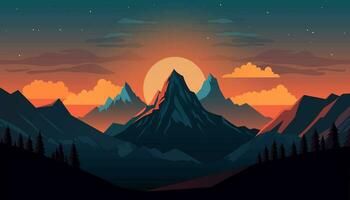 Flat minimalistic design. Panorama of a mountain landscape. Easy to change colors. vector