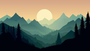 Flat minimalistic design. Panorama of a mountain landscape. Easy to change colors. vector