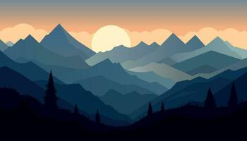 Flat minimalistic design. Panorama of a mountain landscape. Easy to change colors. vector