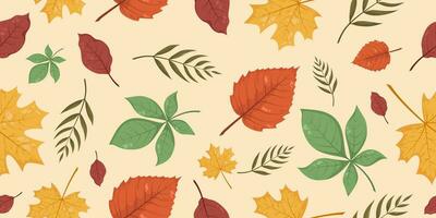 Seamless pattern with autumn fall yellow, brown, red, orange and green leaves and branches. For wallpaper, wrapping paper, web sites, background, social media, blog, greeting cards, advertisingeting. vector