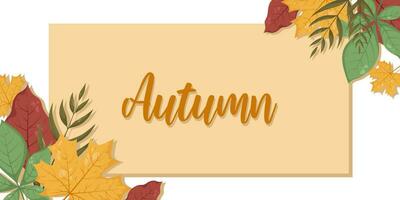 Harvest autumn leaves frame with lettering. Vector llustration with place for text, photo. Thanksgiving Design element for invitation, card, web, background, social media, banners, flyers.