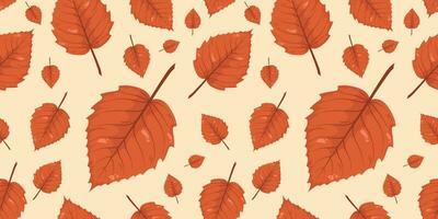 Seamless pattern with autumn fall brown, orange red leaves of birch tree. Perfect for wallpaper, wrapping paper, web sites, background, social media, blog and greeting cards. vector