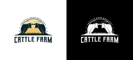 Cattle farm logo design, creative vintage animal farm logo vector