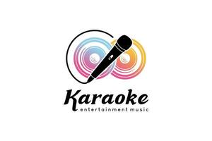 Music karaoke logo design, microphone icon vector illustration with speaker background