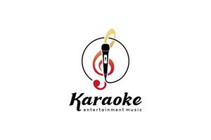 Music karaoke logo design, vector illustration of microphone icon combined with tone icon