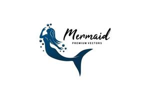 Mermaid logo design, beautiful fish woman silhouette vector