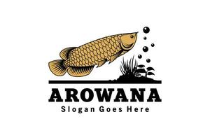 Golden arowana logo illustration design, arowana fish character vector