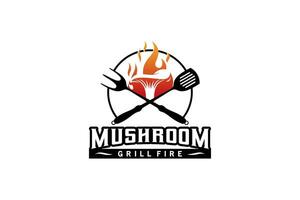 Modern grilled oyster mushroom food logo vector