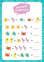 flat design vector picture addiction mathematics counting for kids activity printable